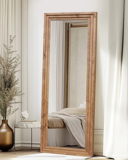 Full Length Mirror 65"x22" with Stand Solid Wood Frame Floor Large Mirror for Living Room, Bedroom Hanging Standing or Leaning Wall-Mounted, New Black