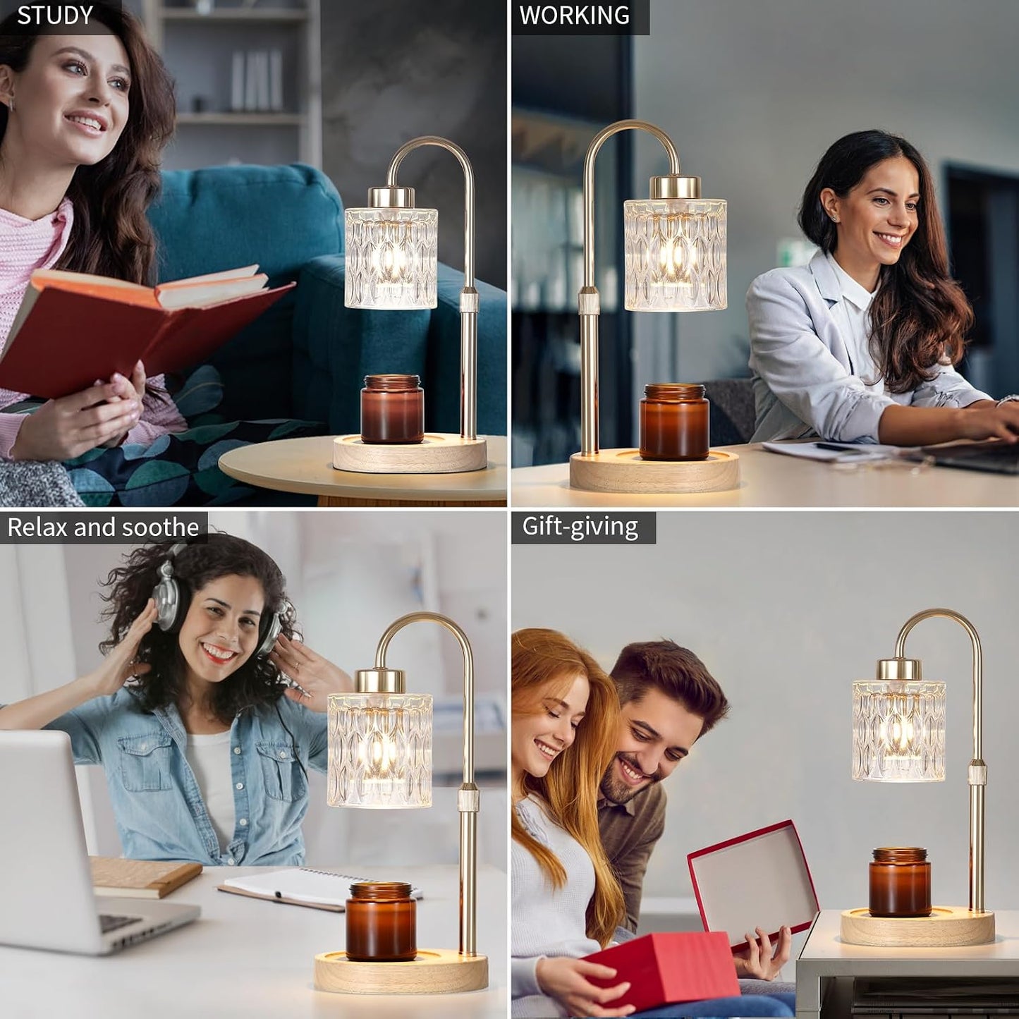 MEIXISUE Candle Warmer Lamp with Timer and Dimmer,Electric Gold Light Gifts for Women Melt Wax Warmer Lamp with 2 Bulbs for Candle Jars House Warming New Home Decor Bedroom