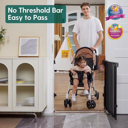Babelio Baby Gate for Stairs, Kitchen & Doorways, No Bottom Bar| One-Handed Operation| Auto-Close| Hardware Mount (Drill Needed) Safety Dog/Pet Gate (Black - B17, 26-43" W, 28" H)