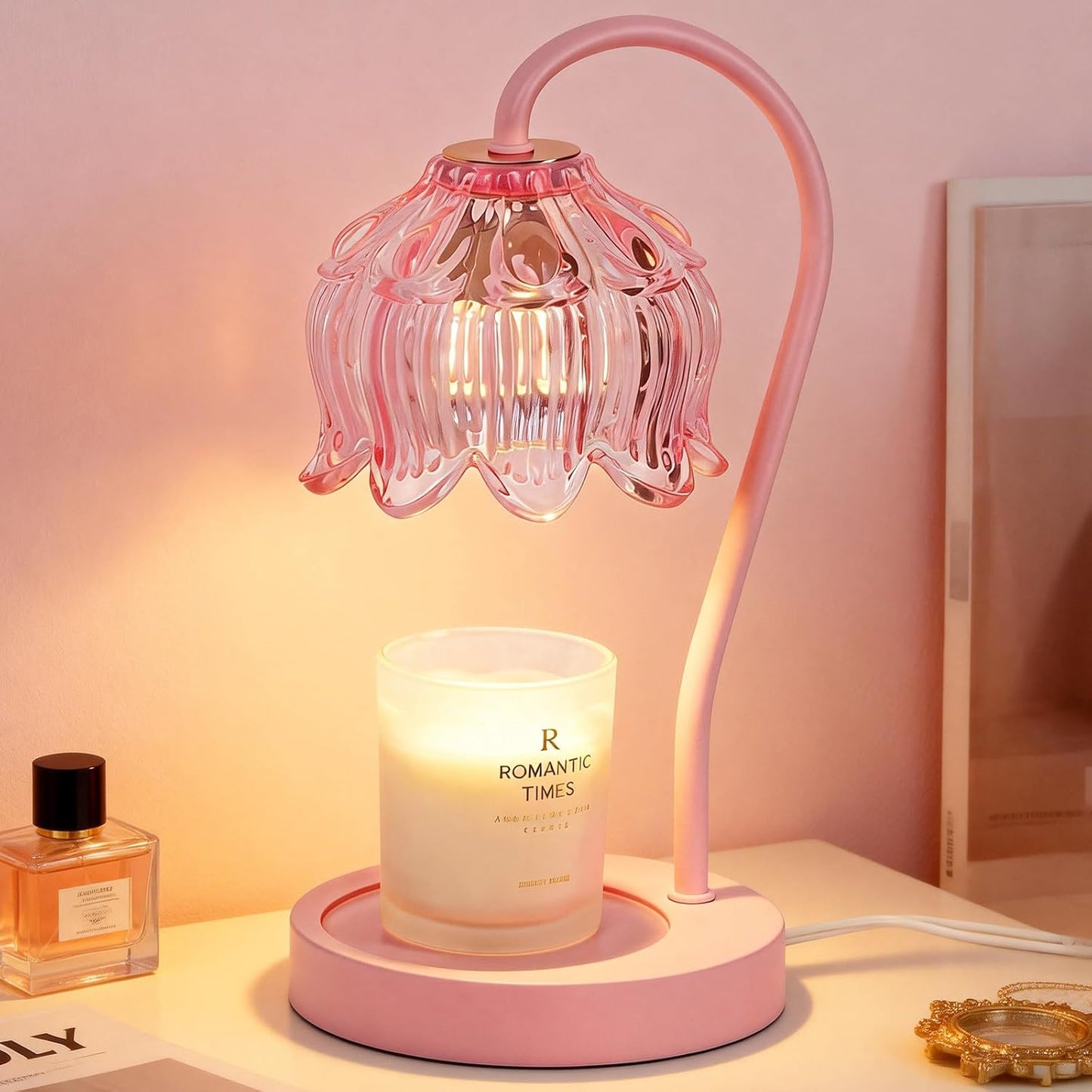 Funistree Flower Candle Warmer Lamp with Timer, Dimmable Candle Lamp Warmer, Christmas Birthday Gifts for Women Mom Her, Housewarming Home Decor, Lotus Wax Warmer for Yankee Candles - Lily Amber