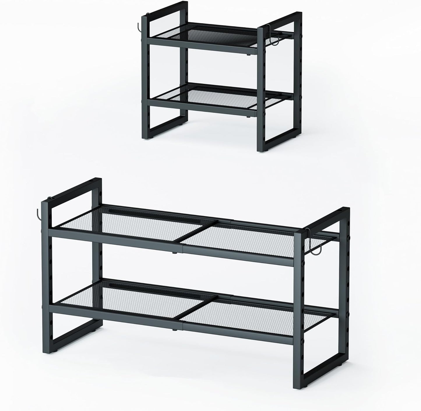 CHEMPFR Expandable & Stackable Metal Shoe Rack, Heavy-Duty Adjustable Shoe Organizer with Mesh Shelves, Freestanding Shoe Storage for Entryway Closet Garage (Black 3-Tier)