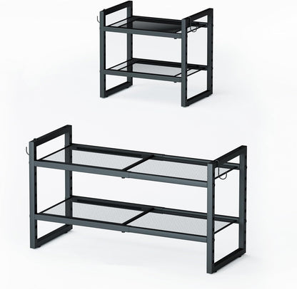 CHEMPFR Expandable & Stackable Metal Shoe Rack, Heavy-Duty Adjustable Shoe Organizer with Mesh Shelves, Freestanding Shoe Storage for Entryway Closet Garage (Black 3-Tier)