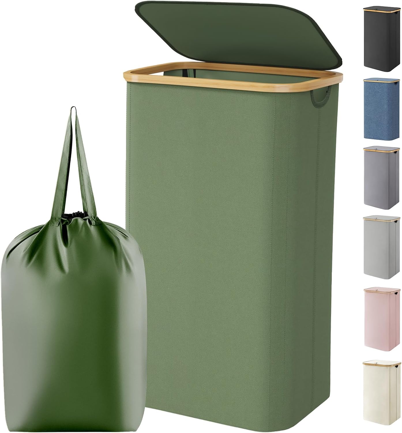 Lifewit 120L Laundry Basket with Lid, Clothes Hampers for Laundry with Bamboo Handles and 2 Removable Bag, Large Foldable Laundry Hamper for Bedroom, Bathroom, Dorm, Laundry Room, Beige