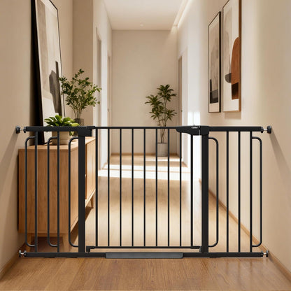 Cumbor 29.7-48" Baby Gate for Stairs, Mom's Choice Awards Winner-Dog Gate for Doorways, Auto Close Safety Pet Gate for Dogs Indoor, Easy Install Pressure Mounted Child Gate with Walk Thru Door, Brown
