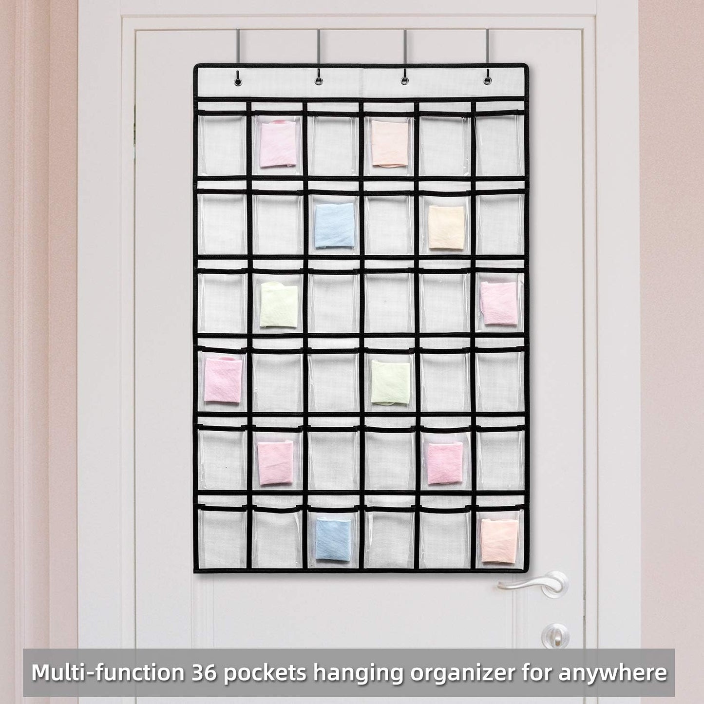 SAVERHO 36 Clear Pockets Classroom Pocket Chart for Cell Phone and Calculator Holder, Door Hanging Pocket Chart for Classroom Phone Holder with Number Sticker and Hooks (Blue)