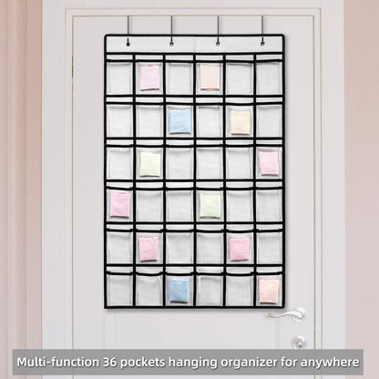 SAVERHO 36 Clear Pockets Classroom Pocket Chart for Cell Phone and Calculator Holder, Door Hanging Pocket Chart for Classroom Phone Holder with Number Sticker and Hooks (Blue)