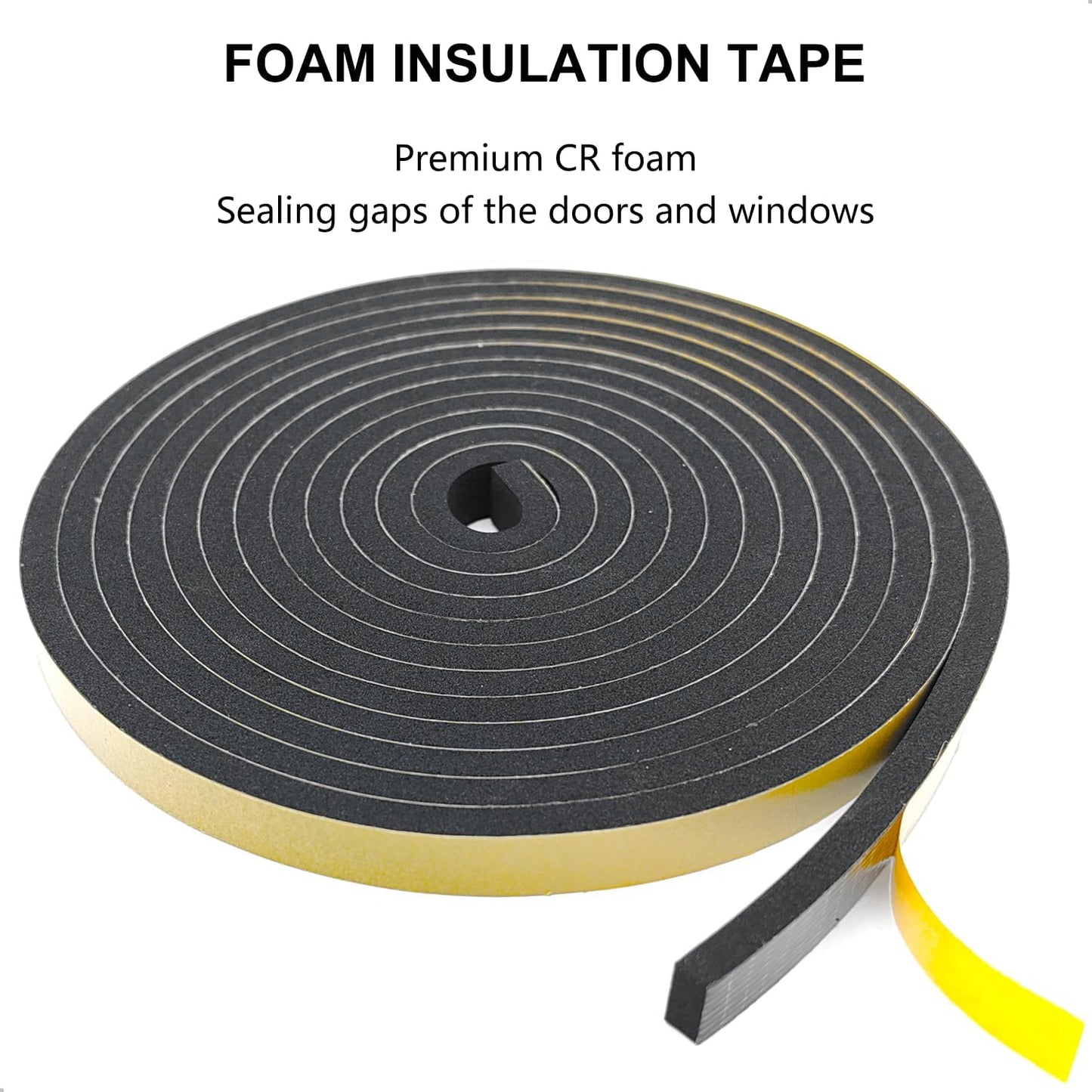Weather Stripping Door Seal Strip, Strong Adhesive, Weatherproof, Reduce Noise, Gap Filler, Foam Insulation Tape for Doors and Windows (1/2 in x 1/4 in x 13 Ft), White