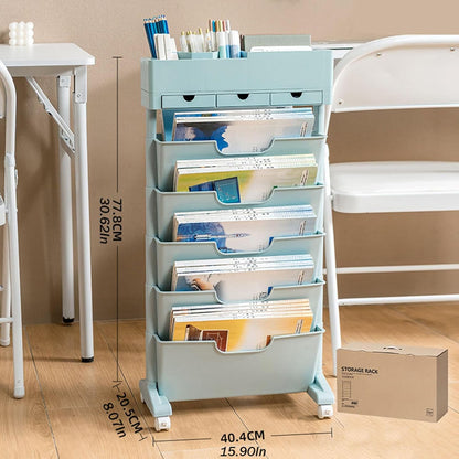 Rolling Bookshelf Cart with Wheels, 6 Tier Movable Bookshelf for Storage, Portable Bookshelf on Wheels for Kitchen Bathroom Office, Slim Book Cart, Off White