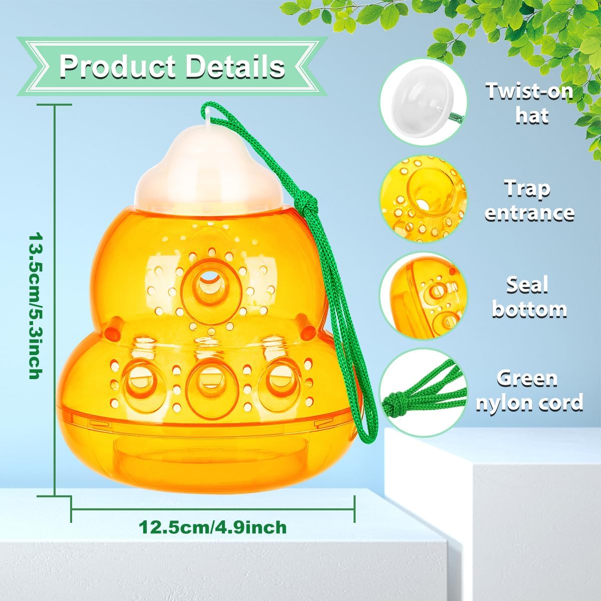 Wasp Trap Outdoor Hanging, Bee Traps Catcher, Effective Outdoor Wasp Killer Insect Catcher, New Upgrade - Orange, 2 Pack
