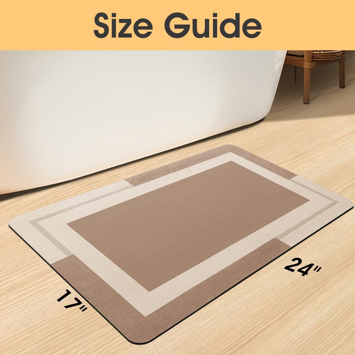 ACCUMTEK Non Slip Bath Mat, Thin Bathroom Rugs Fit Under Door, Quick Dry Bath Mats, Machine Washable Bath Rugs for Bathroom, Bathtub & Kitchen, Grey/Bordered/24 x17