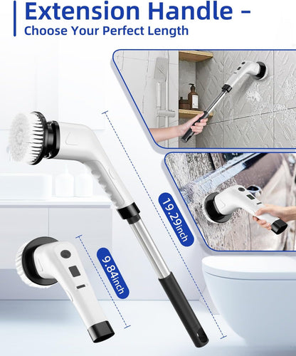Electric Spin Scrubber, Cordless Power Scrubber for Bathroom Cleaning, 6 Replaceable Brush Heads, 360 RPM, Long Battery for Tub, Tile, Grout & Floor