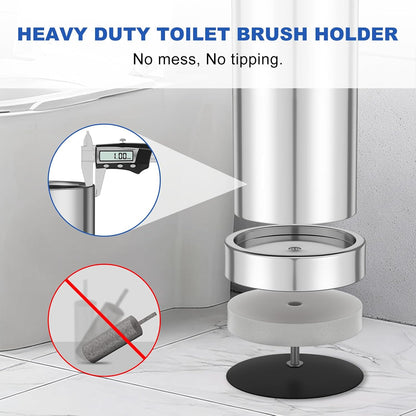 Brushed Nickel Toilet Brush and Holder Set, 304 Stainless Steel Toilet Brush for Bathroom, Heavy Duty Toilet Bowl Brush with Holder, Removable Inner Bowl and Splash Protection, Long Handle