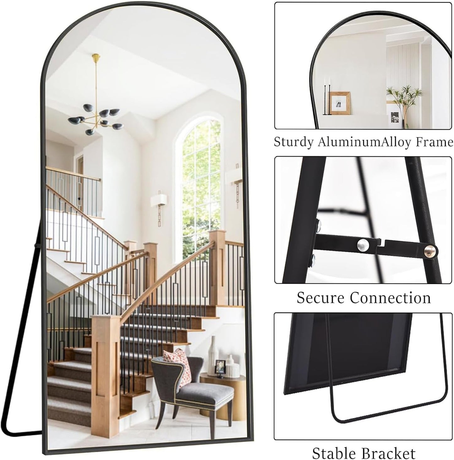OGCAU Floor Full Length Mirror, 56"x20" Arched Full Body Mirror, Hanging or Leaning, Standing, Wall Mounted with Aluminum Frame for Bedroom Living Room, White