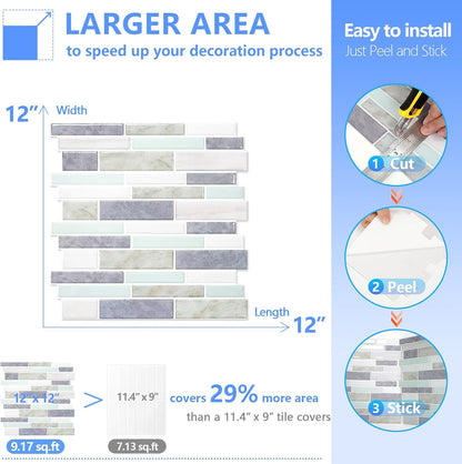 STICKGOO Thicker Design Peel and Stick Tile Backsplash, 12”×12” Stick on Backsplash for Kitchen, Self Adhesive Tile Stickers for Kitchen Backsplash and Bathroom(10 Sheets, Vintage Stone)