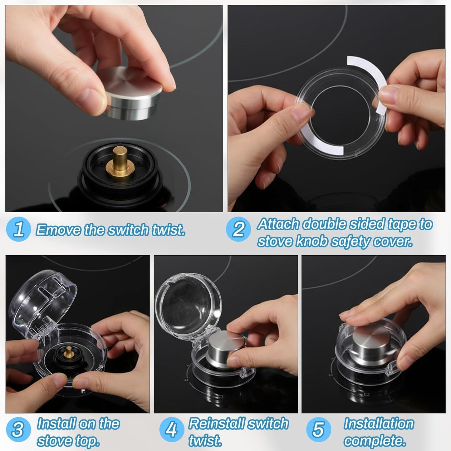 6pcs Gas Stove Knob Safety Cover for Safety, Heat-Resistant Adhesive Pet Proof Locks Gases Stoves Knobs Locks Oven Knobs Covers Clear Gas Stove Knob Covers