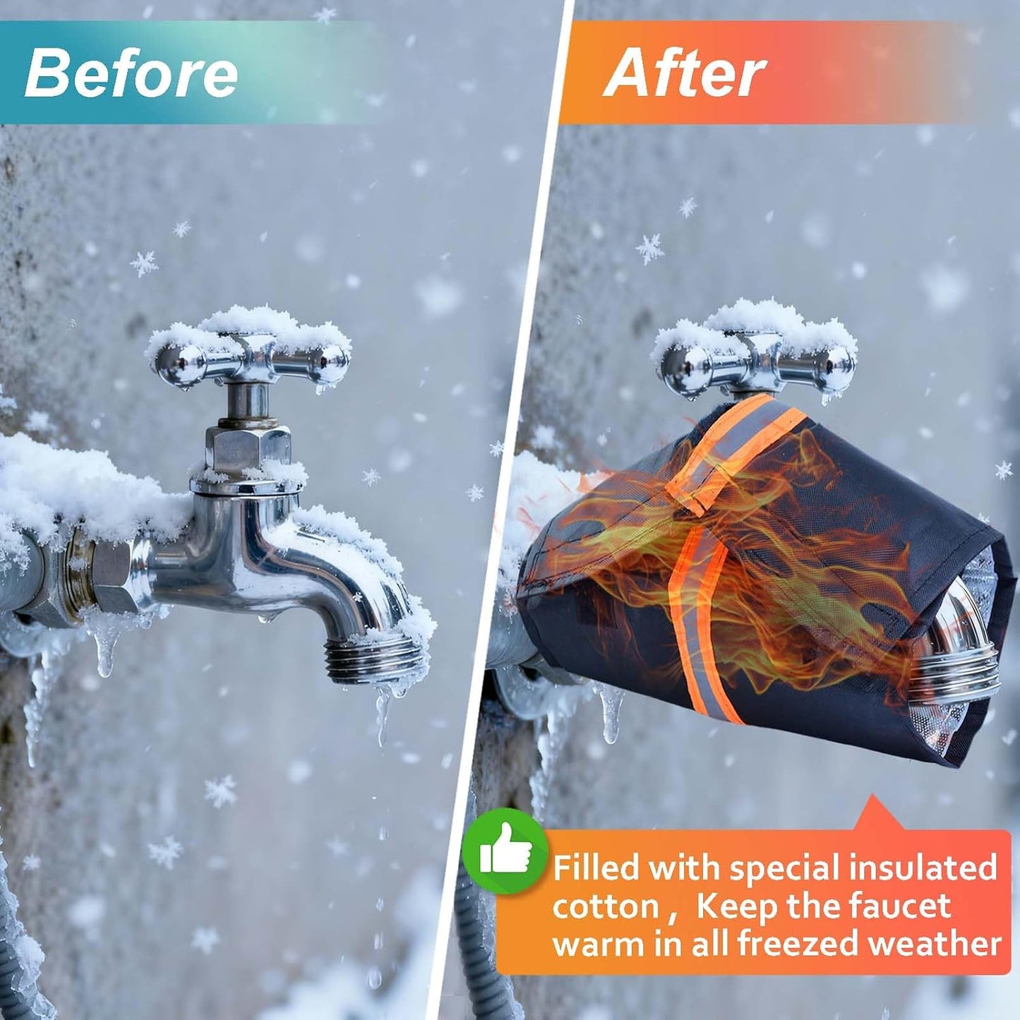 2Pcs Outdoor Faucet Cover for Winter Freeze Protection Outside Insulated Spigot Socks Freeze Miser Reusable Hose Bib Cover Waterproof Water Faucet Insulation Wrap with Reflective Strip for Garden Yard
