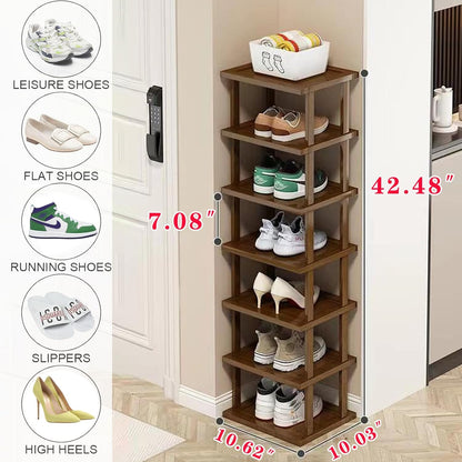 Vertical Shoe Rack - Tall Narrow Shoe Rack Organizer for Small Spaces,5 Tier Bamboo Shoen Shelf for Entryway,Closet,Corner,Doorway,Skinny Shoe Shelf Space Saving Shoe Storage,Free Stackable DIY