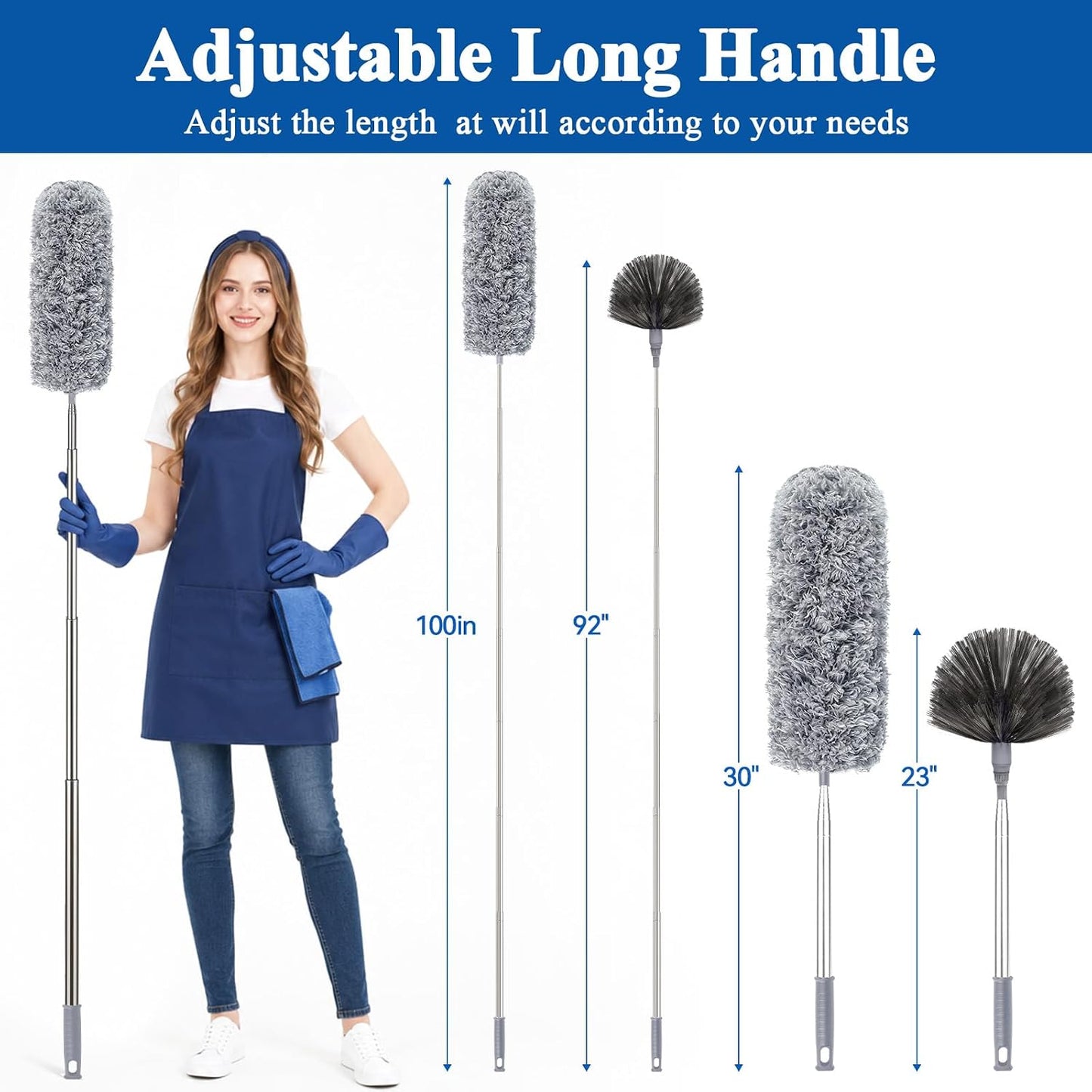 DELUX Microfiber Feather Duster Extendable Duster with 100 inches Extra Long Pole, Bendable Head & Long Handle Dusters for Cleaning Ceiling Fan, High Ceiling, Blinds, Furniture & Cars Gray