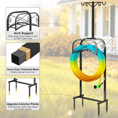 Gtongoko Garden Hose Holder for Outside 43" Heavy Duty Freestanding Water Hose Holder with 4 Stable Spikes Metal Hose Stand Holds Up to 150FT Hose & 44LB Detachable Hose Storage for Yard Lawn Patio