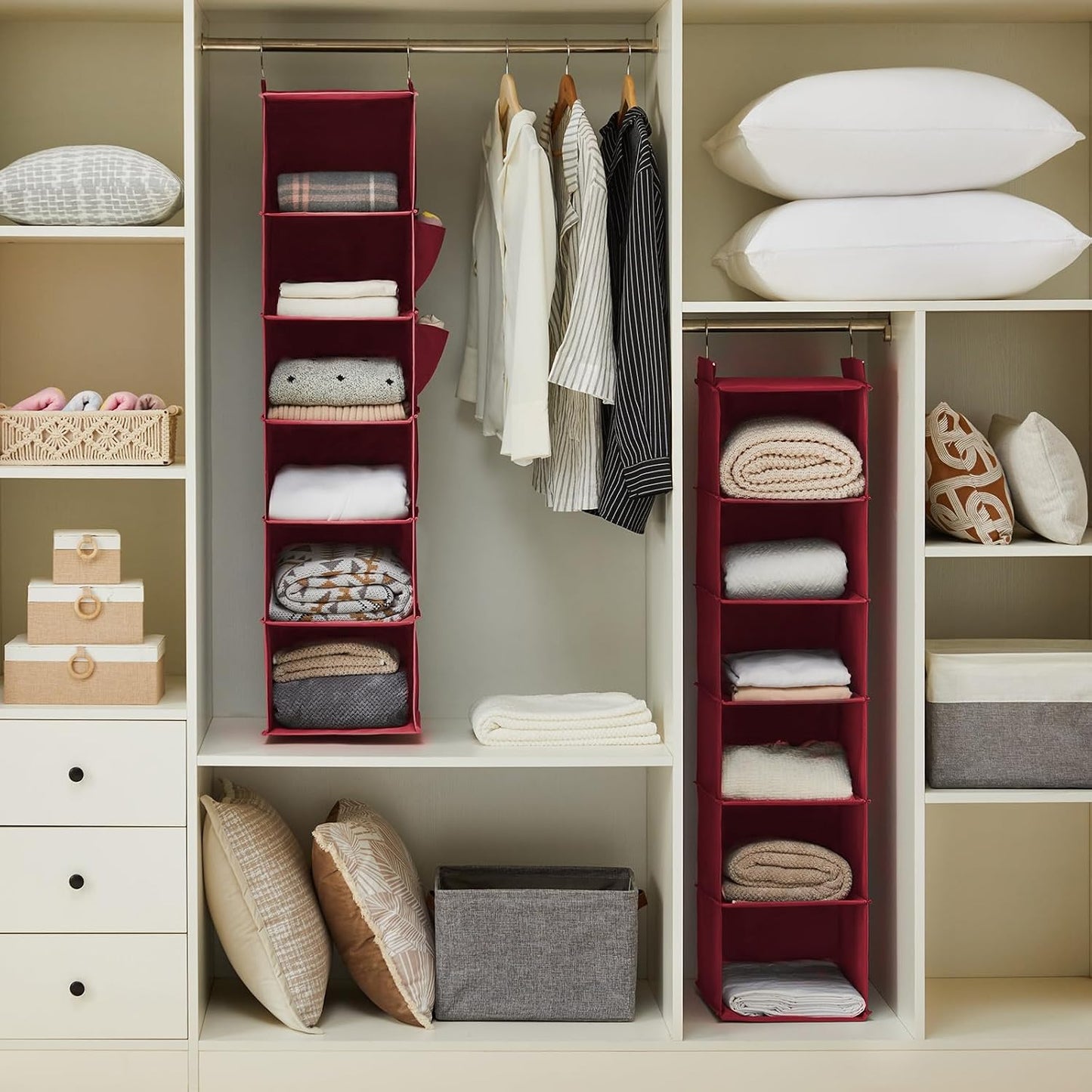 YOUDENOVA Hanging Closet Organizer, 6-Shelf Closet Hanging Storage Shelves, 2 Packs, Grey