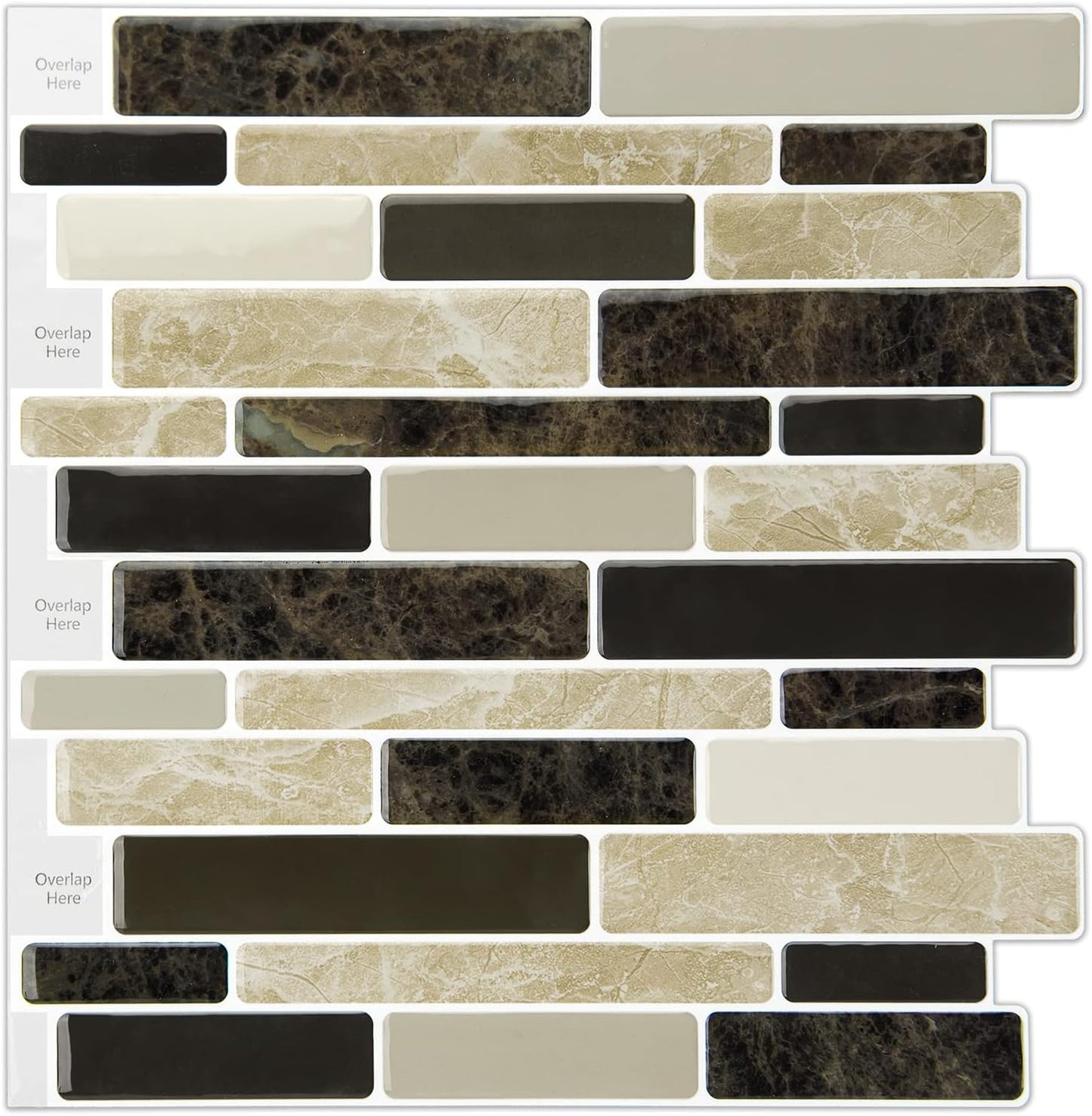 LONGKING Self-Adhesive Kitchen Backsplash, Marble Look Decorative Tiles (10 Tiles)