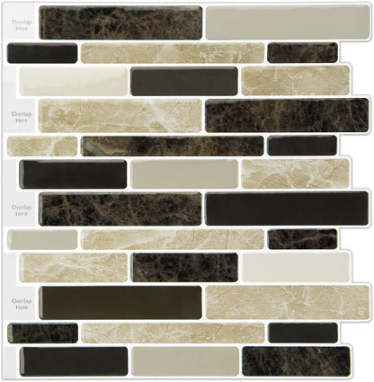 LONGKING Self-Adhesive Kitchen Backsplash, Marble Look Decorative Tiles (10 Tiles)