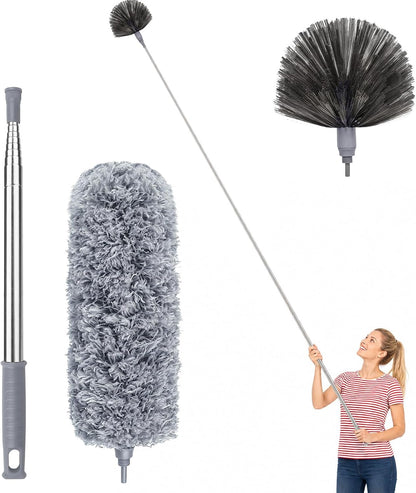 DELUX Microfiber Feather Duster Extendable Duster with 100 inches Extra Long Pole, Bendable Head & Long Handle Dusters for Cleaning Ceiling Fan, High Ceiling, Blinds, Furniture & Cars Gray