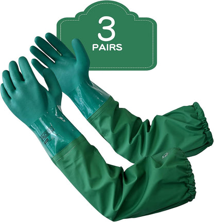 PACIFIC PPE 26" Rubber Chemical Resistant Gloves, PVC Reusable, Heavy Duty Waterproof With Cotton Liner, Anti-skid, Acid-alkali and Oil Resistant, Large