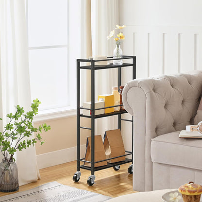 MAHANCRIS Slim Rolling Cart, Mobile Kitchen Cart on Wheels, Narrow Storage Cart for Small Space, Small Bar Cart, for Bathroom, Laundry, Living Room, Black RCHB1501