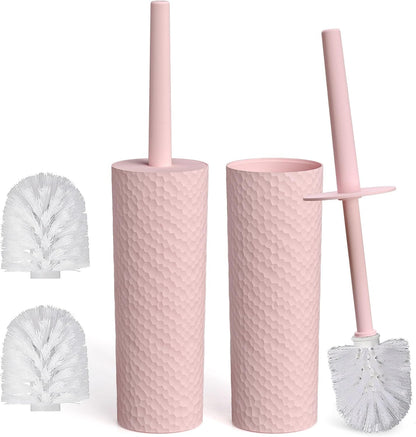Topsky 2 Pack Compact Toilet Brush & Holder Set, Plastic Round Barrel Loo Brush with 2 Replacement Toilet Brush Head, Durable for Bathroom Toilet, Gray