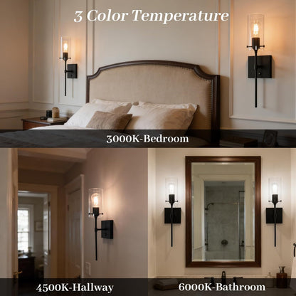 Wireless Wall Sconces with Remote Control, Black Battery Operated Wall Sconces Set of 2, Rechargeable Dimmable Wall Light for Bedroom Living Room Bathroom Hallway Entryway Stairwell,3 Colors