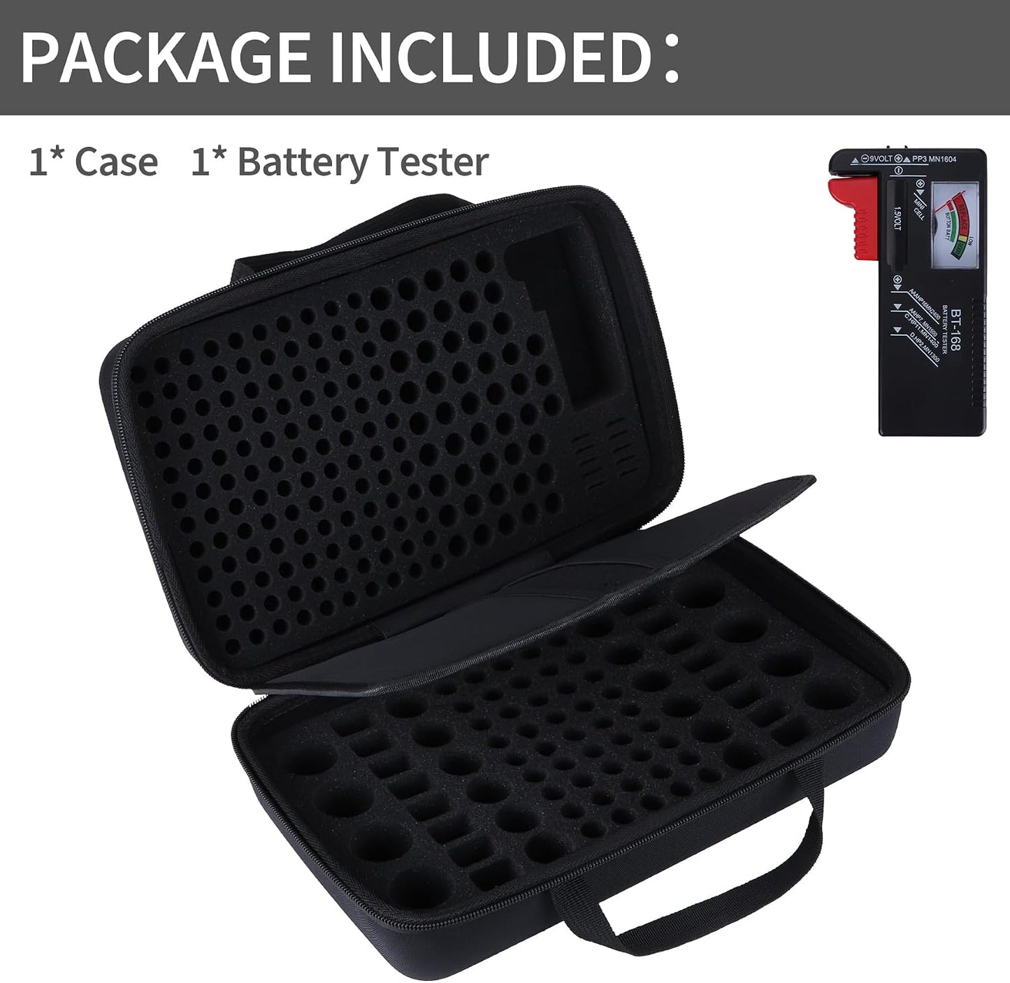 Battery Organizer Storage Case with Tester, Stores & Protects 120*AAA, 93*AA, 12*C, 16 * 9V, 8*D, 10*Coin Cell, Exceed 259 Batteries (Batteries are Not Included)