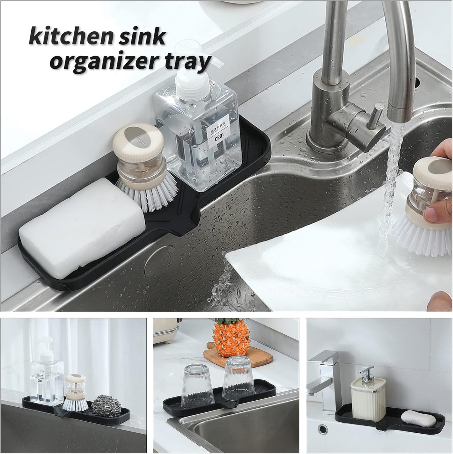 MicoYang Silicone Bathroom Soap Dishes with Drain Spout-Bathroom and Kitchen Sink Organizer,Sponge Holder,Dish Soap Tray,Perfect for Dispenser,Scrubber,Bottle,Cup on Sink or Counter-Coffee 4.9"×3.2"