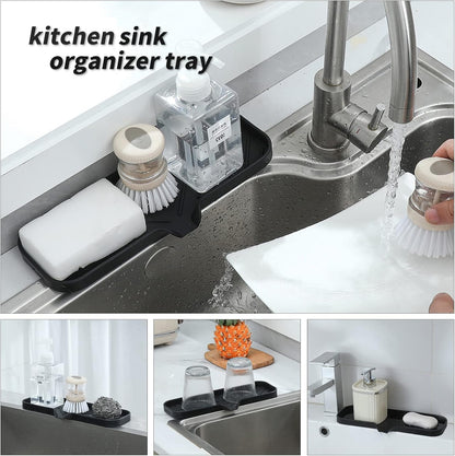 MicoYang Silicone Bathroom Soap Dishes with Drain Spout-Bathroom and Kitchen Sink Organizer,Sponge Holder,Dish Soap Tray,Perfect for Dispenser,Scrubber,Bottle,Cup on Sink or Counter-Coffee 4.9"×3.2"