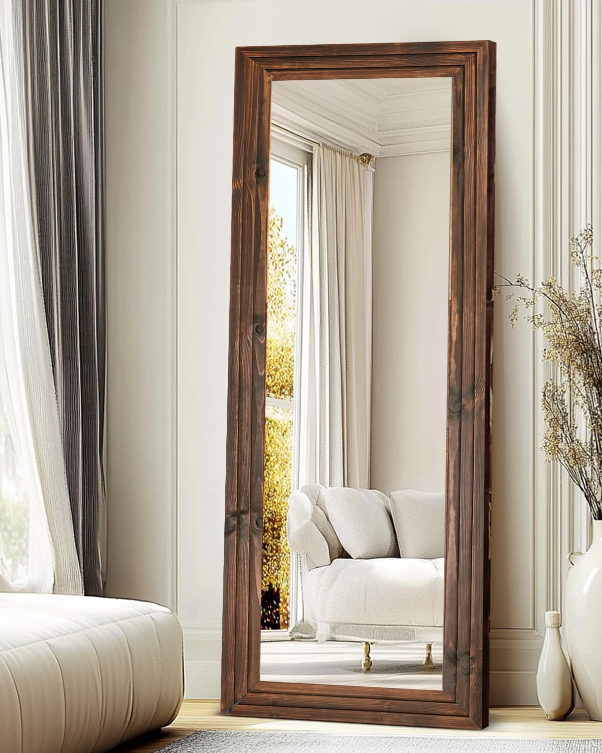 Full Length Mirror 65"x22" with Stand Solid Wood Frame Floor Large Mirror for Living Room, Bedroom Hanging Standing or Leaning Wall-Mounted, New Black