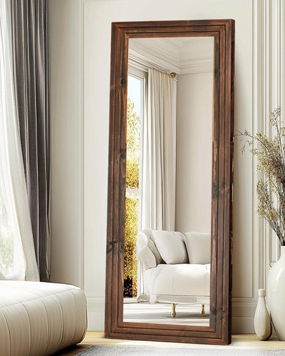 Full Length Mirror 65"x22" with Stand Solid Wood Frame Floor Large Mirror for Living Room, Bedroom Hanging Standing or Leaning Wall-Mounted, New Black