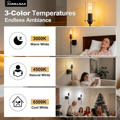 Battery Operated Wall Sconce, Glass Wireless Wall Sconces Set of Two Rechargeable with Remote Control Dimmable Wall Light for Bedroom Living Room Hallway Entryway, 3000-6500K