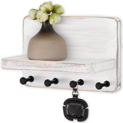 Nekon Key Holder for Wall with Shelf, Pine Wooden Key Hanger Wall Mounted, Farmhouse Wall Organizer for Home Entryway & Apartment (Standard, Wood)