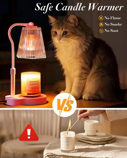 Candle Warmer Lamp with Timer & Dimmable Settings, Adjustable Height Flameless Scented Wax Melter for Jar Candles, Elegant Home Decor Warmer Lamp with 2 Bulbs, Gift for Women Mom Friend Family, Black