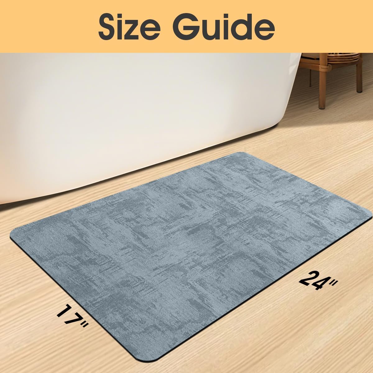 ACCUMTEK Non Slip Bath Mat, Thin Bathroom Rugs Fit Under Door, Quick Dry Bath Mats, Machine Washable Bath Rugs for Bathroom, Bathtub & Kitchen, Grey/Bordered/24 x17