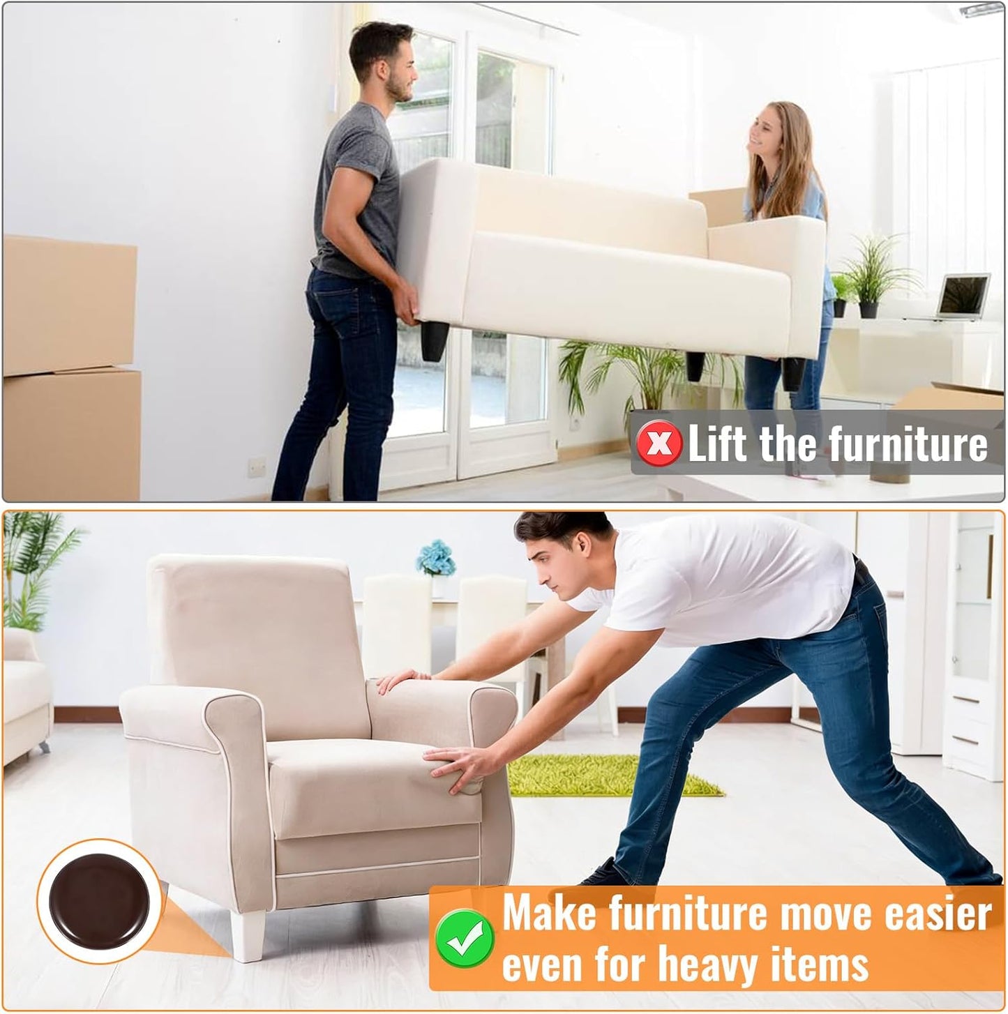 12Pcs 2 inches Stick Furniture Sliders, Furniture Moving Pads Heavy Duty Adhesive Furnitures Movers for Easy Moving on Carpet Hardwood (Coffee)