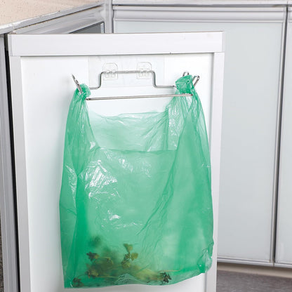 Stainless Steel Trash Bag Holder for Kitchen Cabinets Doors and Cupboards, Under Sink Bag Hanger, Portable Trash can, Waste Bins, Wall Adhesive Hanging Garbage Bins, with Wall Sticker Base