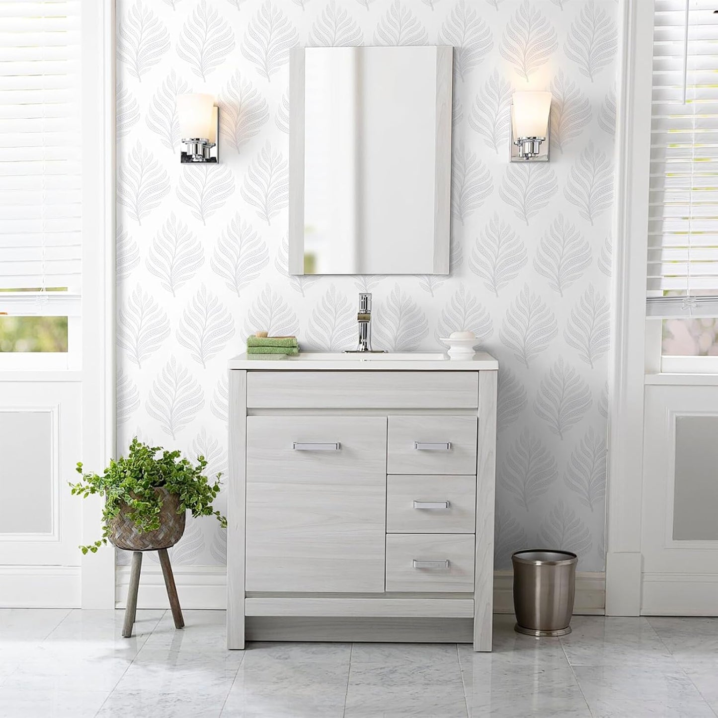 GloryTik Floral Peel and Stick Wallpaper, Removable Blue Floral Contact Paper, Self Adhesive Renter Friendly Wallpaper for Bedroom Living Room Bathroom (17.3" x 78.7")