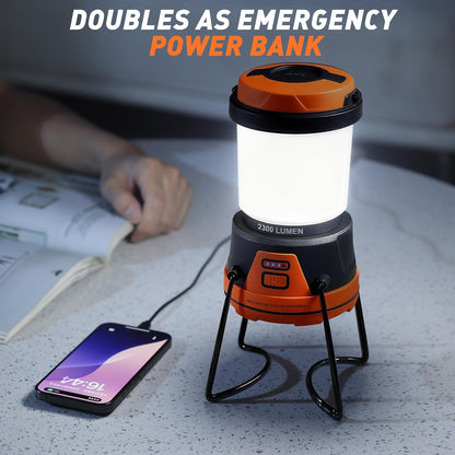 LED Camping Lantern Rechargeable, 1800LM, 4 Light Modes, 4400mAh Power Bank, IP44 Waterproof, Perfect Lantern Flashlight for Hurricane, Emergency, Power Outages, Home and More, USB Cable Included