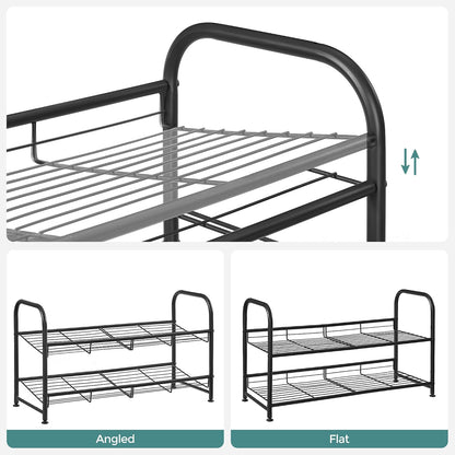 SONGMICS Stackable Shoe Rack, 4 Tier Metal Shoes Rack Storage Shelf, Holds up to 16 Pairs Shoes, Adjustable Slanted Shelves Shoe Tower Organizer for Closet Entryway Small Spaces, Black