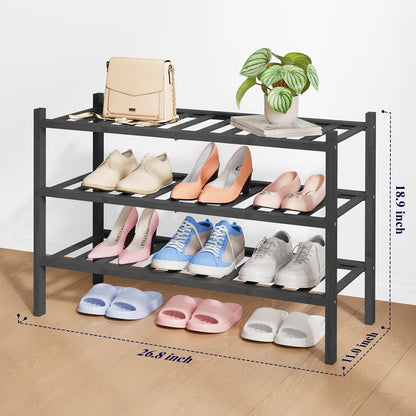 Kitsure Bamboo Wooden Shoe Rack for Closet - Stackable Shoe Organizer with Modular Structure, Space-Saving Shoe Shelf for Entryway, Living Room, Bedroom, 26.8" x 11" x 18.9", Natural
