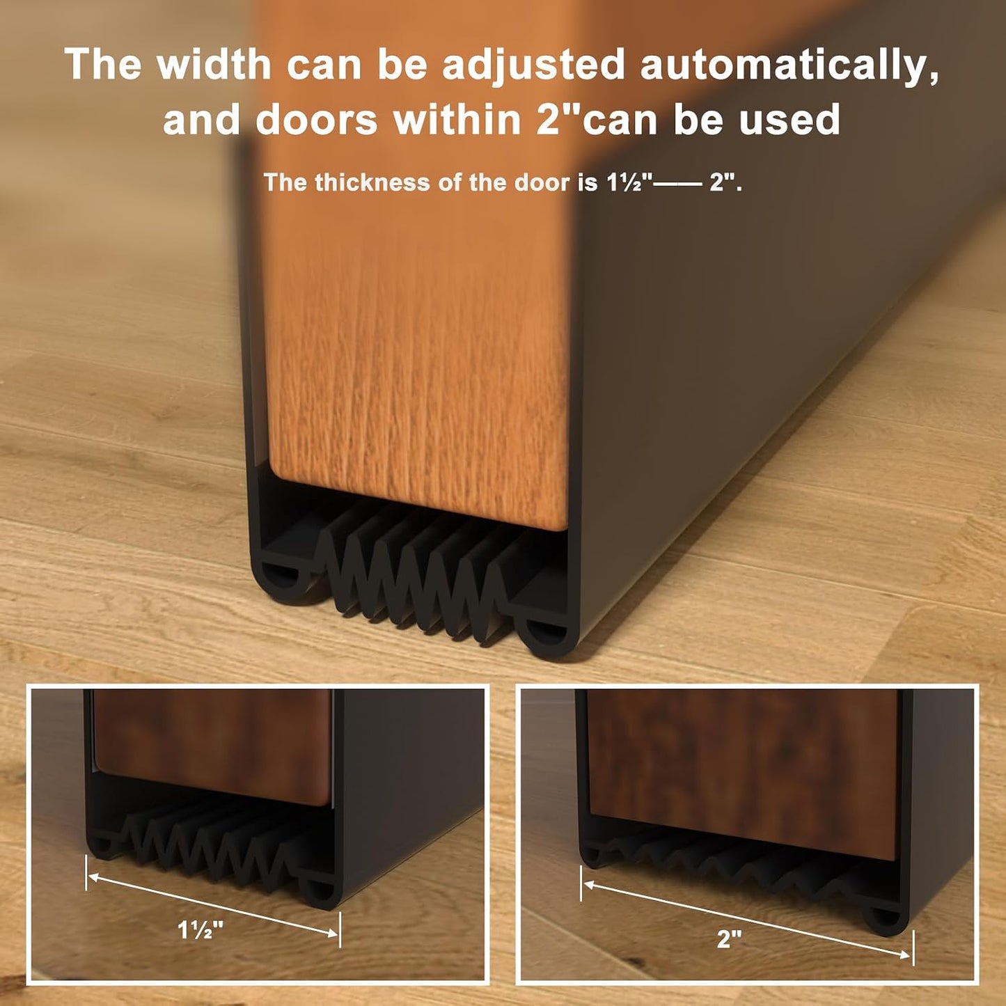 Door Draft Stopper, 36” Length Cuttable Weather Stripping Door Seal, Strong Adhesive Door Sweep for Exterior and Interior Doors (2, Black)