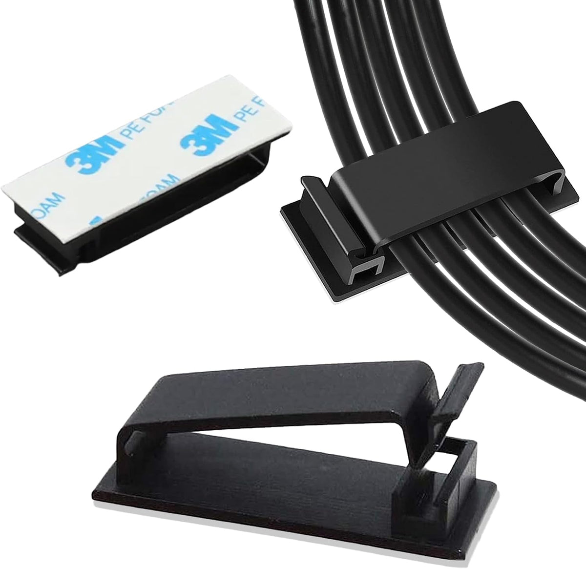 100 PCS Self Adhesive Cable Clips, Wire Organizer, Cable Management, Cord Organizer for Desk, Wall, PC, Car, Home, Office, USB, Ethernet, Power Cords, Black (Medium)