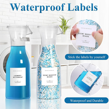 Laundry Detergent Dispenser Bottle 40oz with Waterproof Label for Laundry Detergent Soap Fabric Softener Bleach Scent Booster Beads, Sturdy PET Bottle for Laundry Room Decor 2 Pack White