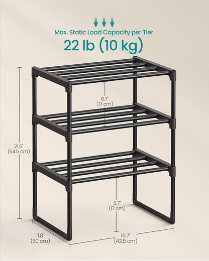 SONGMICS Shoe Rack, 6-Tier Shoe Organizer, Metal Storage Shelf, Upright or Upside Down, for 24-30 Pairs, Stackable, for Entryway, 11.8 x 36.2 x 42.7 Inches, Black ULSA306BH01
